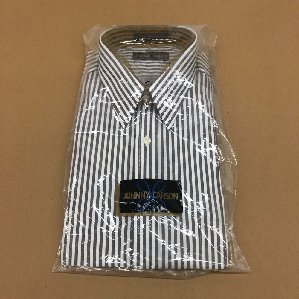 Vintage Johnny Carson Brown Striped Dress Shirt 16 36 Big & Tall Small Spots